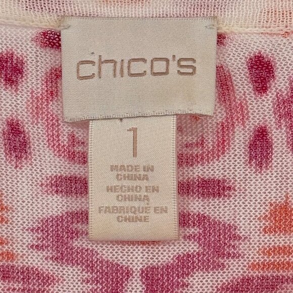 Chicos 1 Womens Pink  Orange Geometric Print sweater Tunic Top Size medium - Picture 2 of 12